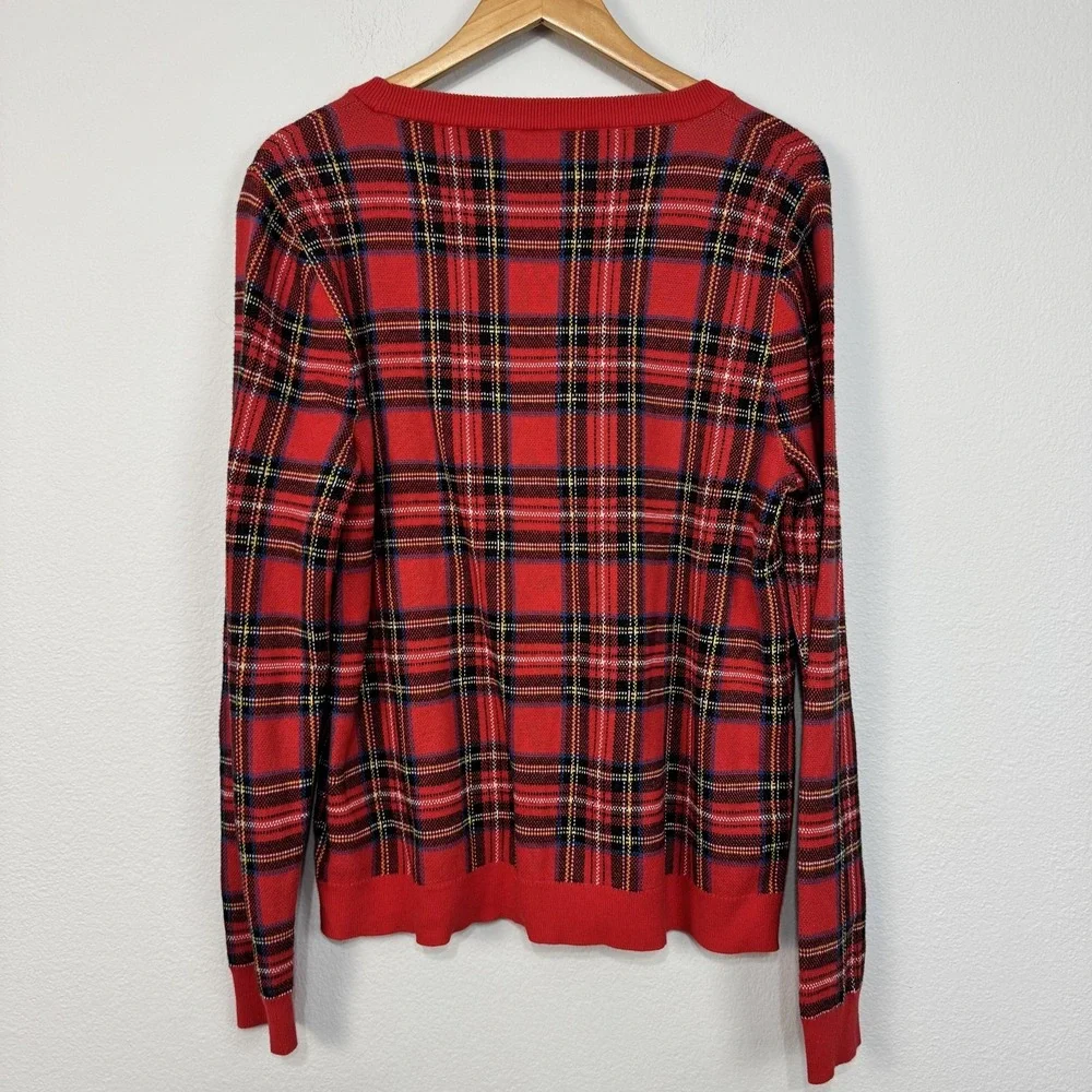 J.Crew Tartan Jacquard Pullover Sweater Women's XL Red Tartan Plaid 100% Cotton - Picture 4 of 12